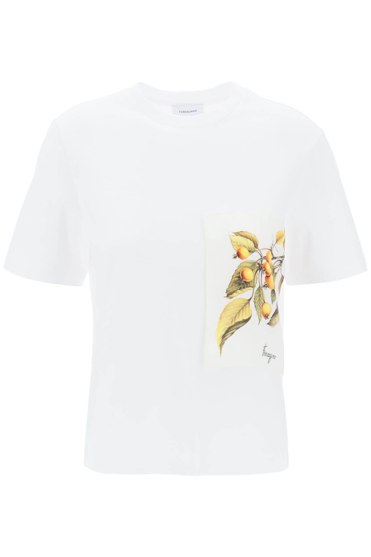 image of Salvatore Ferragamo Ferragamo "botanical Print Insert T-Shirt in Optic White, Women's (Size Large)