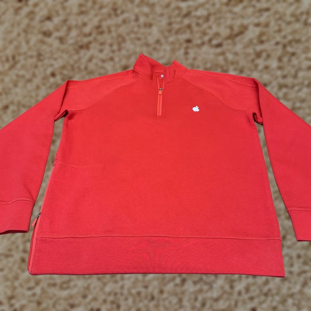 Apple Apple Mens Sweatshirt M Red 1/4 Zip Mock Neck Pullover Logo Pockets Warm Knit Size US M / EU 48-50 / 2 - 1 Thumbnail