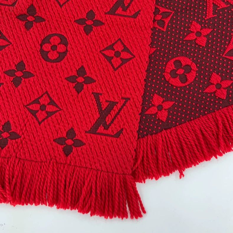 Louis Vuitton Louis Vuitton Red logo jacquard printed wool tassel scarf Size ONE SIZE - 6 Thumbnail
