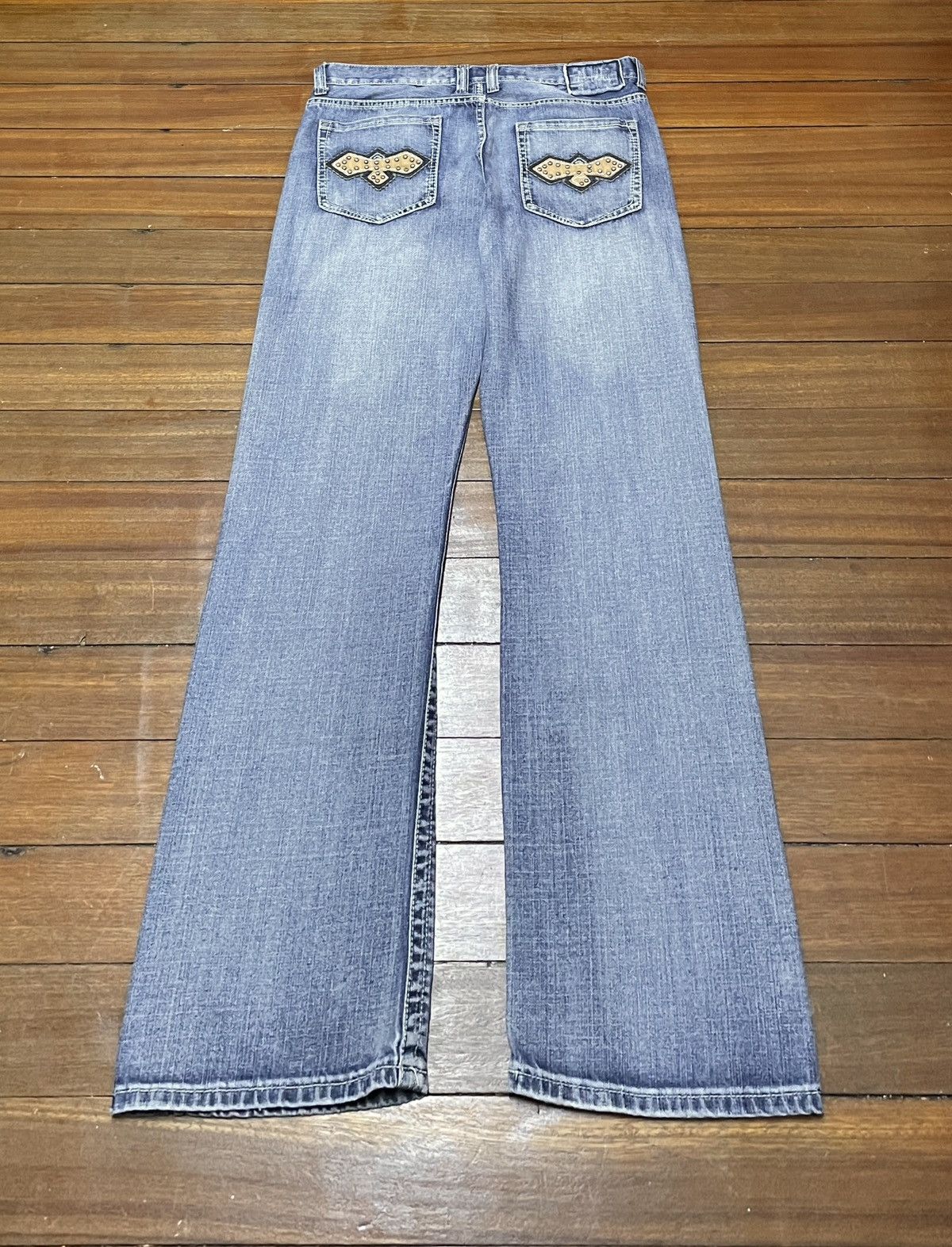 14th Addiction × Helix × Le Grande Bleu (L.G.B.) Rare Design Vintage Brand Helix Flared Jeans 2000s Size US 34 / EU 50 - 2 Thumbnail
