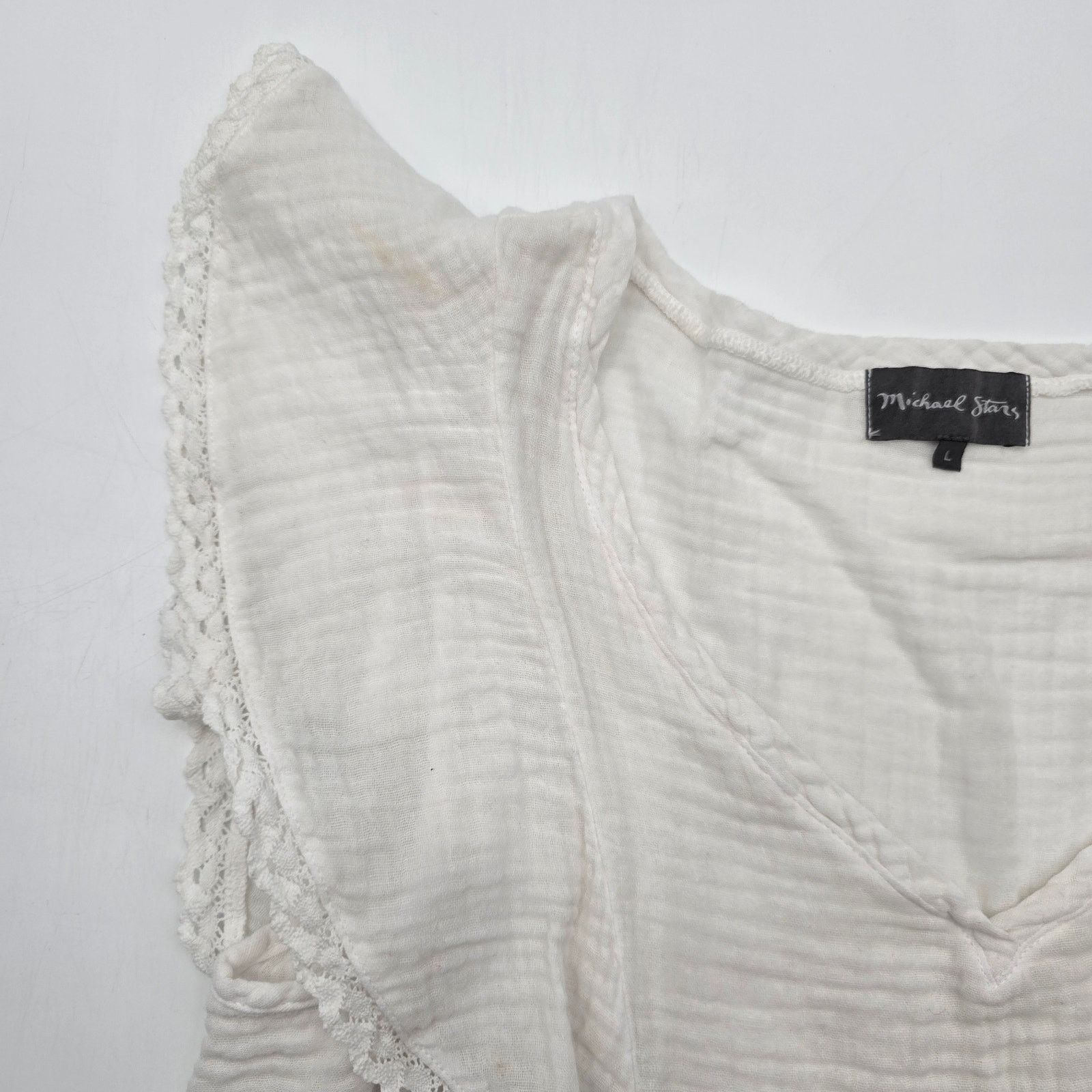 Other Michael Stars White Ruffle Short Sleeve Lace Cotton Large Size L / US 10 / IT 46 - 4 Thumbnail