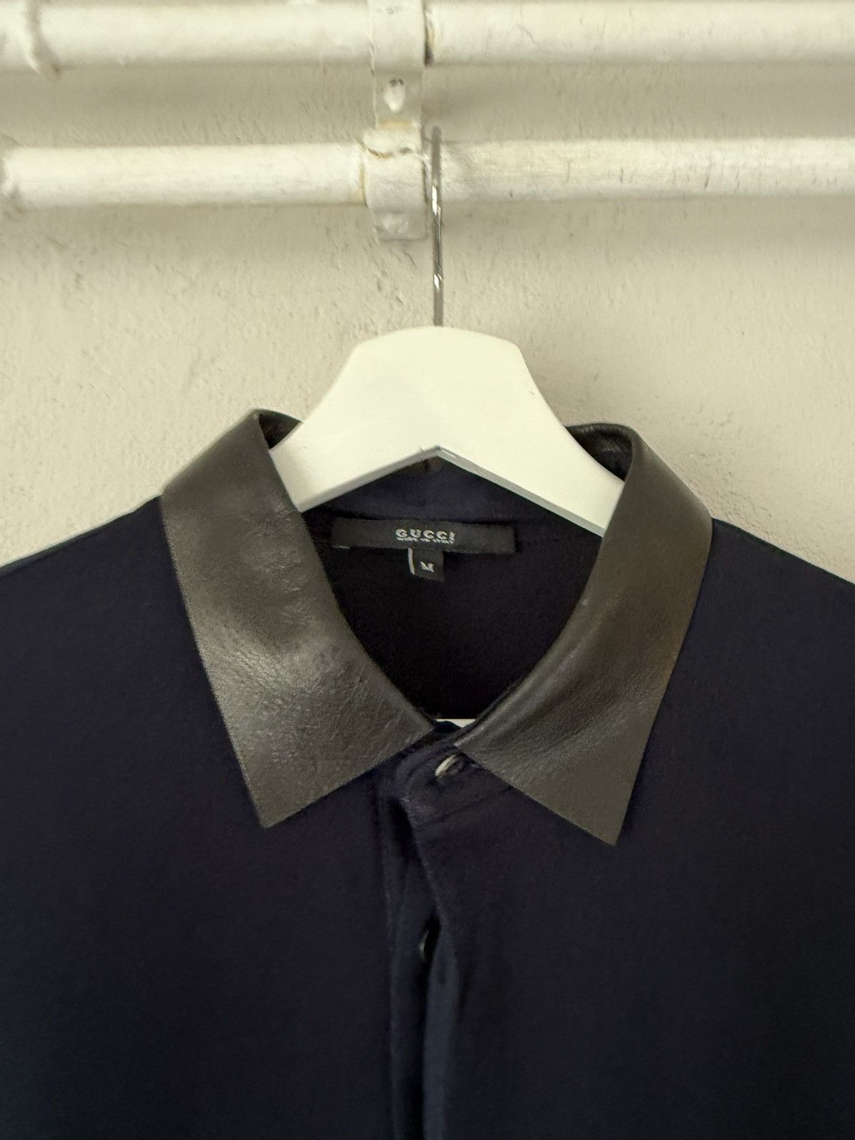 Gucci Leather Collar Polo Shirt in Navy Cotton Piqué Size US M / EU 48-50 / 2 - 2 Thumbnail