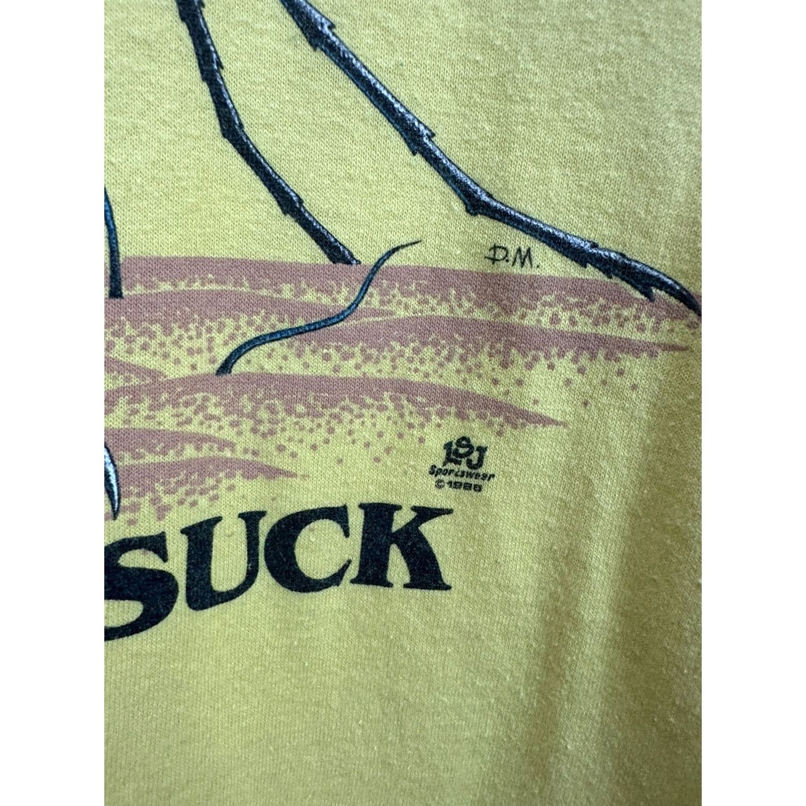 Jerzees VTG 80s Mosquitos Suck Big Graphic Bug Entomology Single Stitch T-Shirt Size L Mens Yellow Size US L / EU 52-54 / 3 - 4 Thumbnail