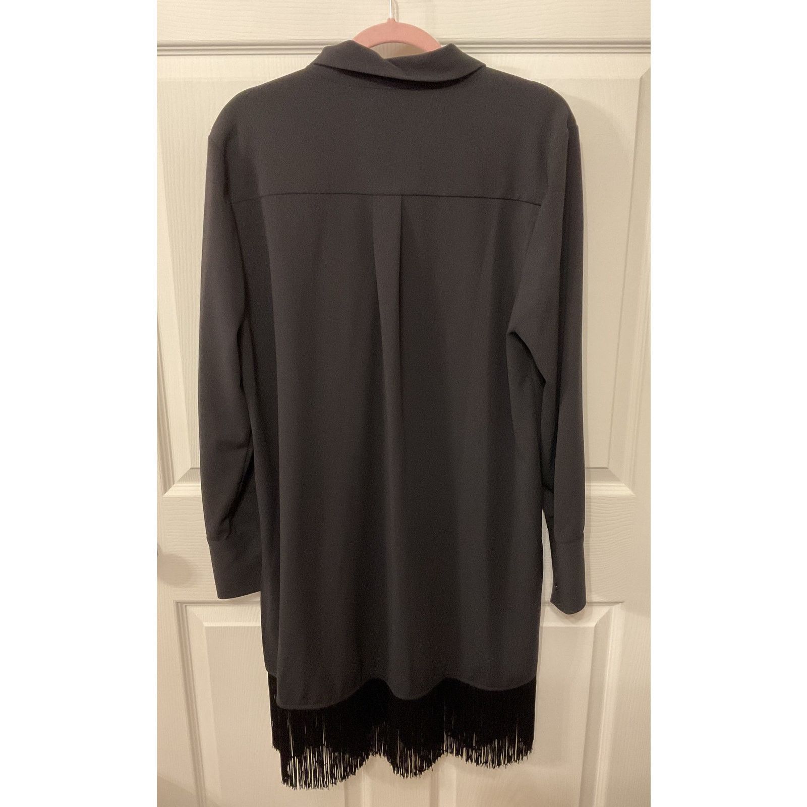 Halston H by Halston Women's Black Fringe Button Down Tunic, L Size L / US 10 / IT 46 - 10 Thumbnail