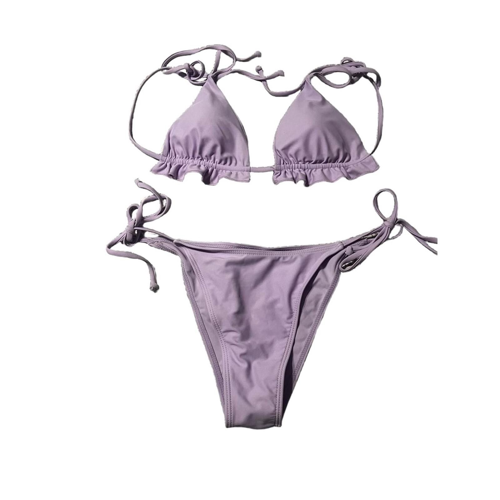 Other Purple Lavender Bikini Set M Ruffle Triangle Tie-Side Size ONE SIZE - 2 Thumbnail