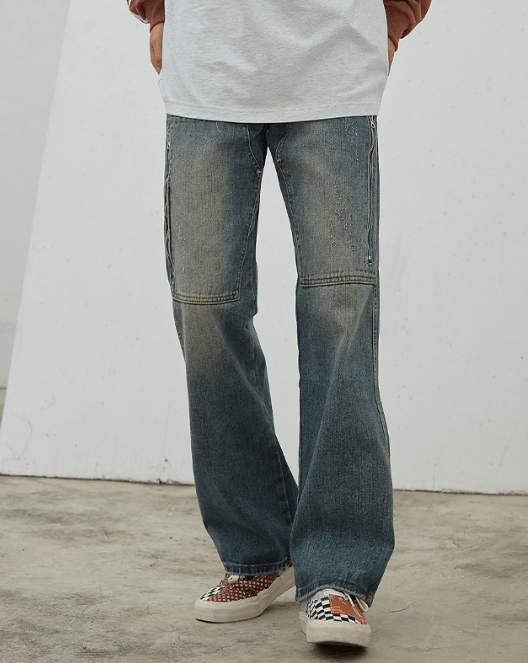 Japanese Brand Street American washed loose straight casual zipper jeans Size US 32 / EU 48 - 2 Thumbnail