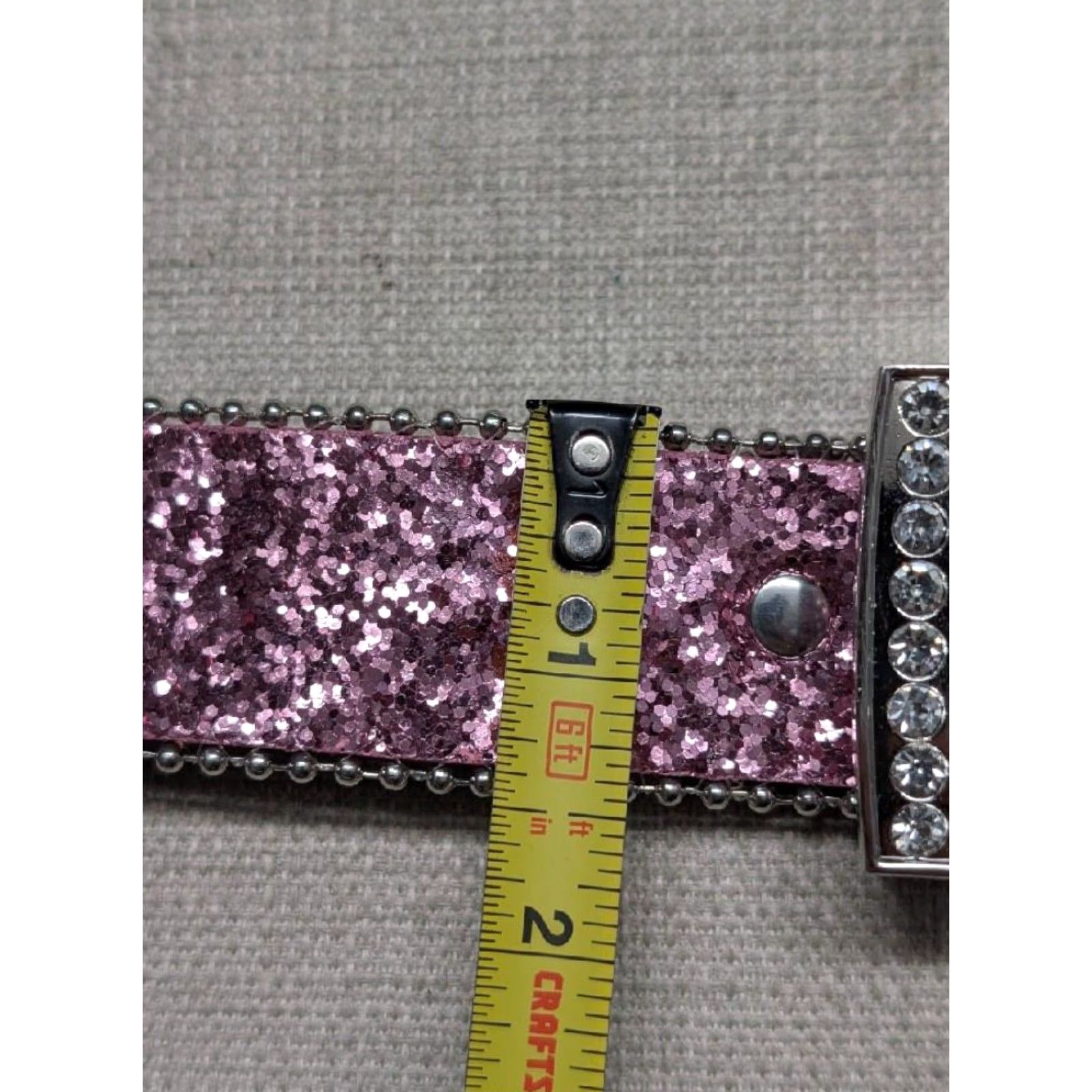Vintage VINTAGE RHINESTONE STUDDED pink glitter Y2K BUCKLE BELT western 42 belt unisex adults 1-1/2" width pink glitter rhinestone barbie COWBOY Size 42 - 6 Thumbnail