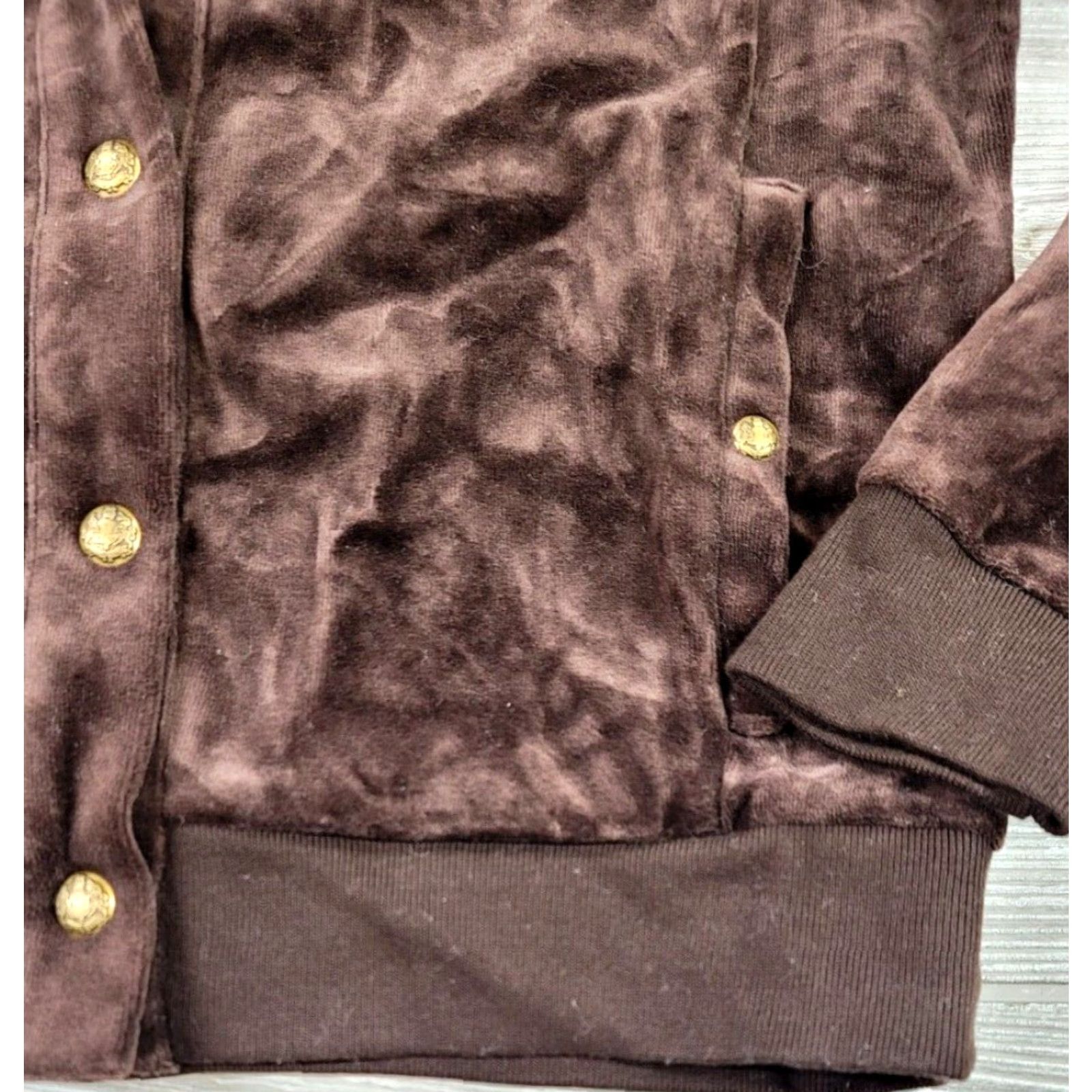 Ralph Lauren VINTAGE Lauren Ralph Lauren P/S Velour Track Jacket Brown Gold Snaps Button Mock Neck Size S / US 4 / IT 40 - 4 Thumbnail
