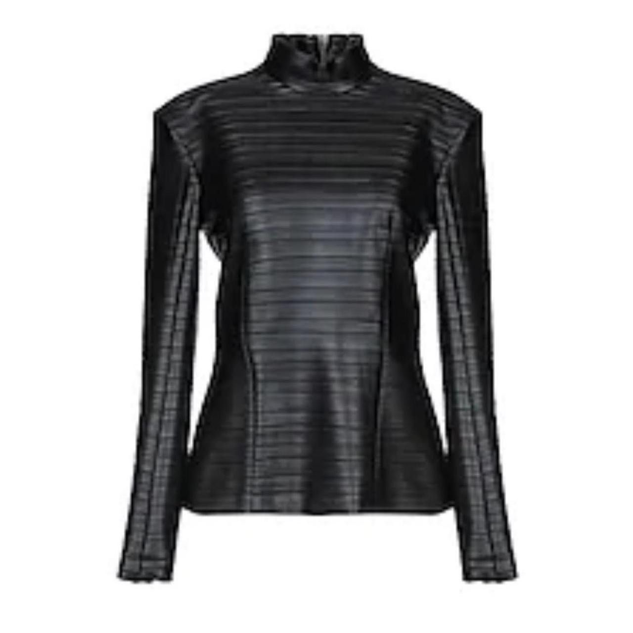 image of Balmain Leather Turtleneck Top in Black, Women's (Size Small)