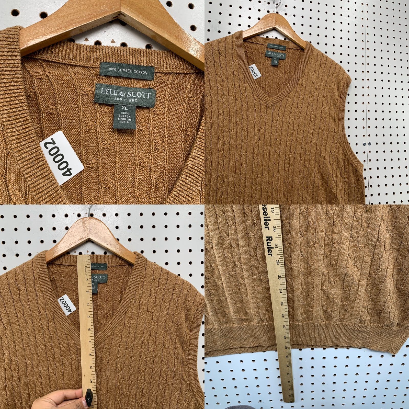 Lyle & Scott VINTAGE Lyle & Scott Scotland Knit Sweater Vest Mens XL Brown Cable Knit 22x29 Size US XL / EU 56 / 4 - 8 Thumbnail