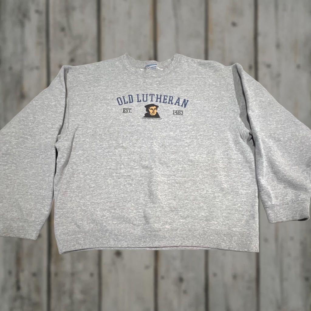 Vintage Old Lutheran Sweatshirt Men XL Pullover Heather Grey Cotton graphic print Crew Neck Regular Fit Size US XL / EU 56 / 4 - 1 Thumbnail
