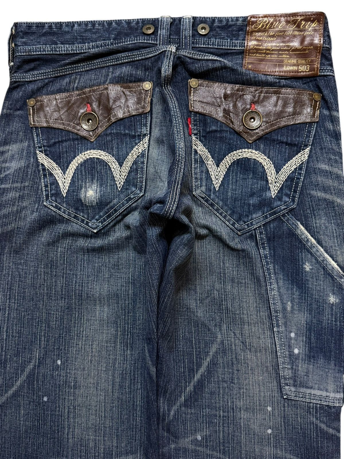 Edwin Edwin 503 Blue Trip Faded Wash Carpenter Paint Splatter Size US 33 - 4 Thumbnail