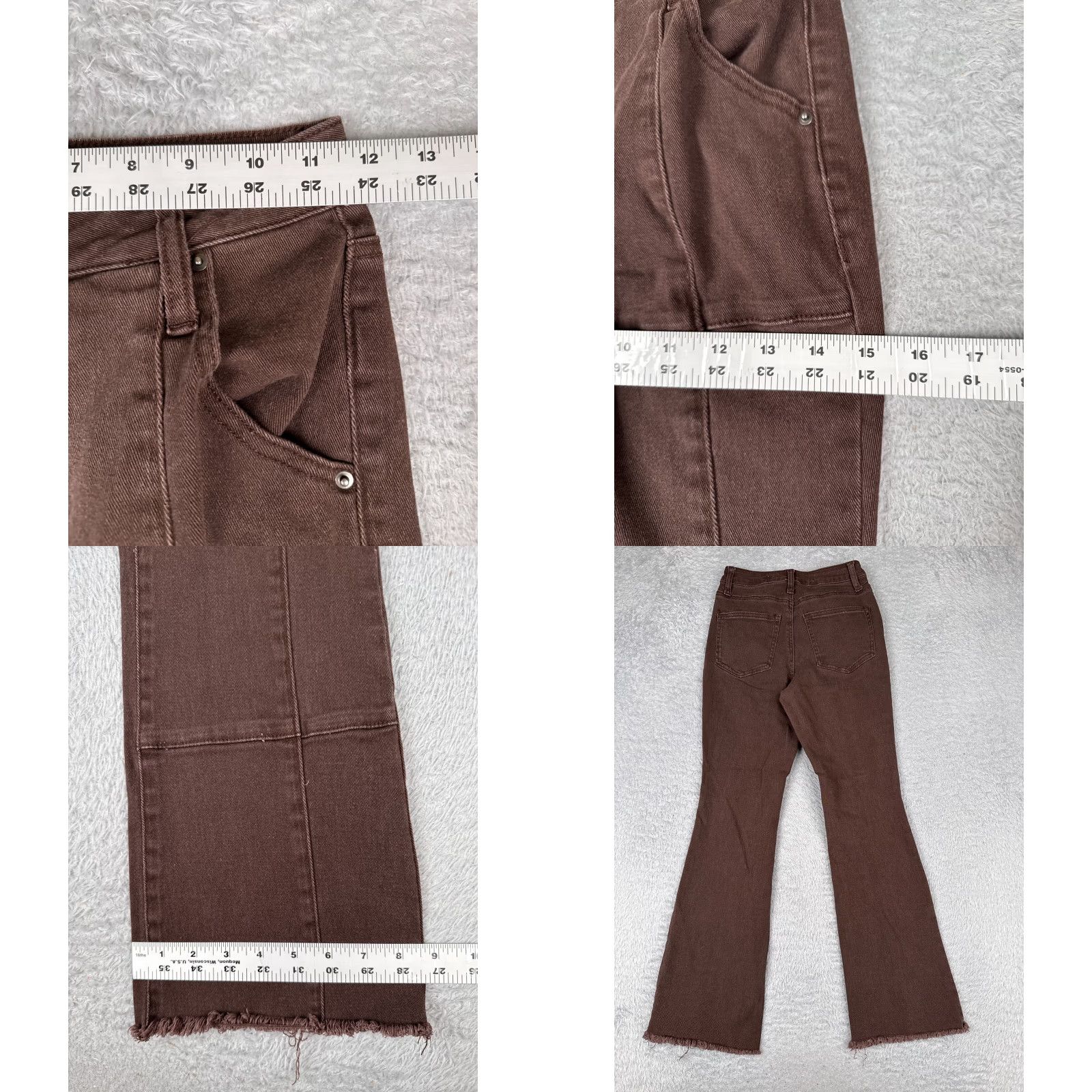 Vintage Tinseltown Jeans Junior 1 Brown Denim Flared Patch Work Raw Hem Cotton 23x29 Jeans Women 90s Vintage Mens Women Girls Size 25" / US 0 / IT 36 - 9 Thumbnail