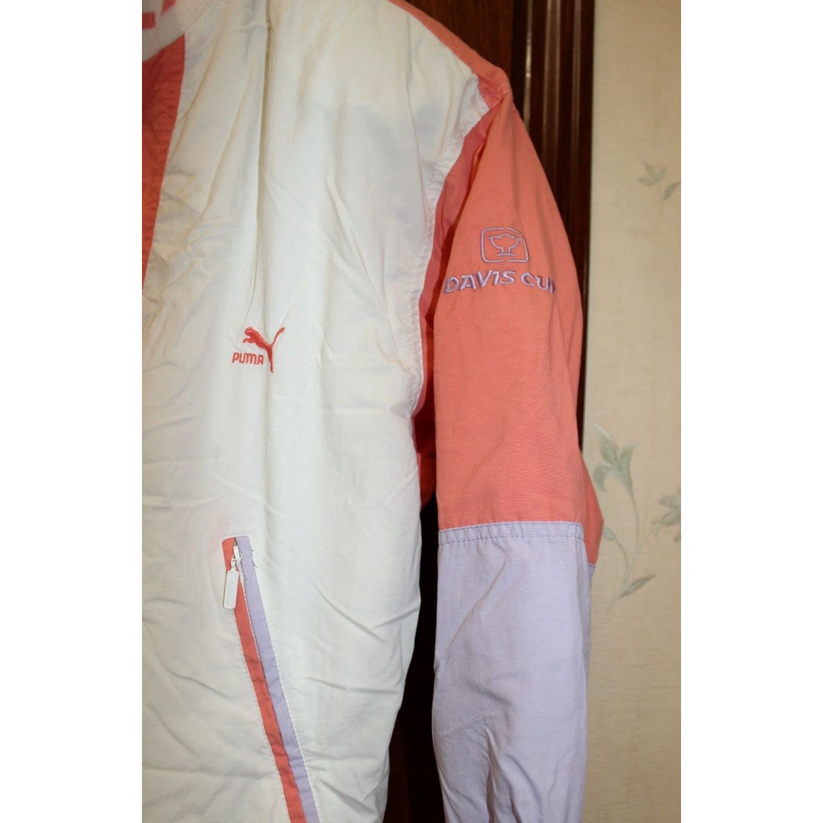 Puma VINTAGE Puma Davis Cup Jacket Women Tennis - Cotton - Size S - Creme/Pink/White - Long Sleeve - Zip Closure Size S / US 4 / IT 40 - 3 Thumbnail