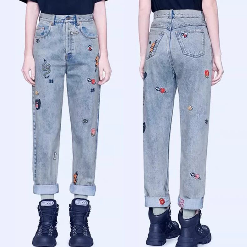 Gucci Gucci Embroidered Denim Pants Size 27-2505 Size US 27 - 9 Thumbnail