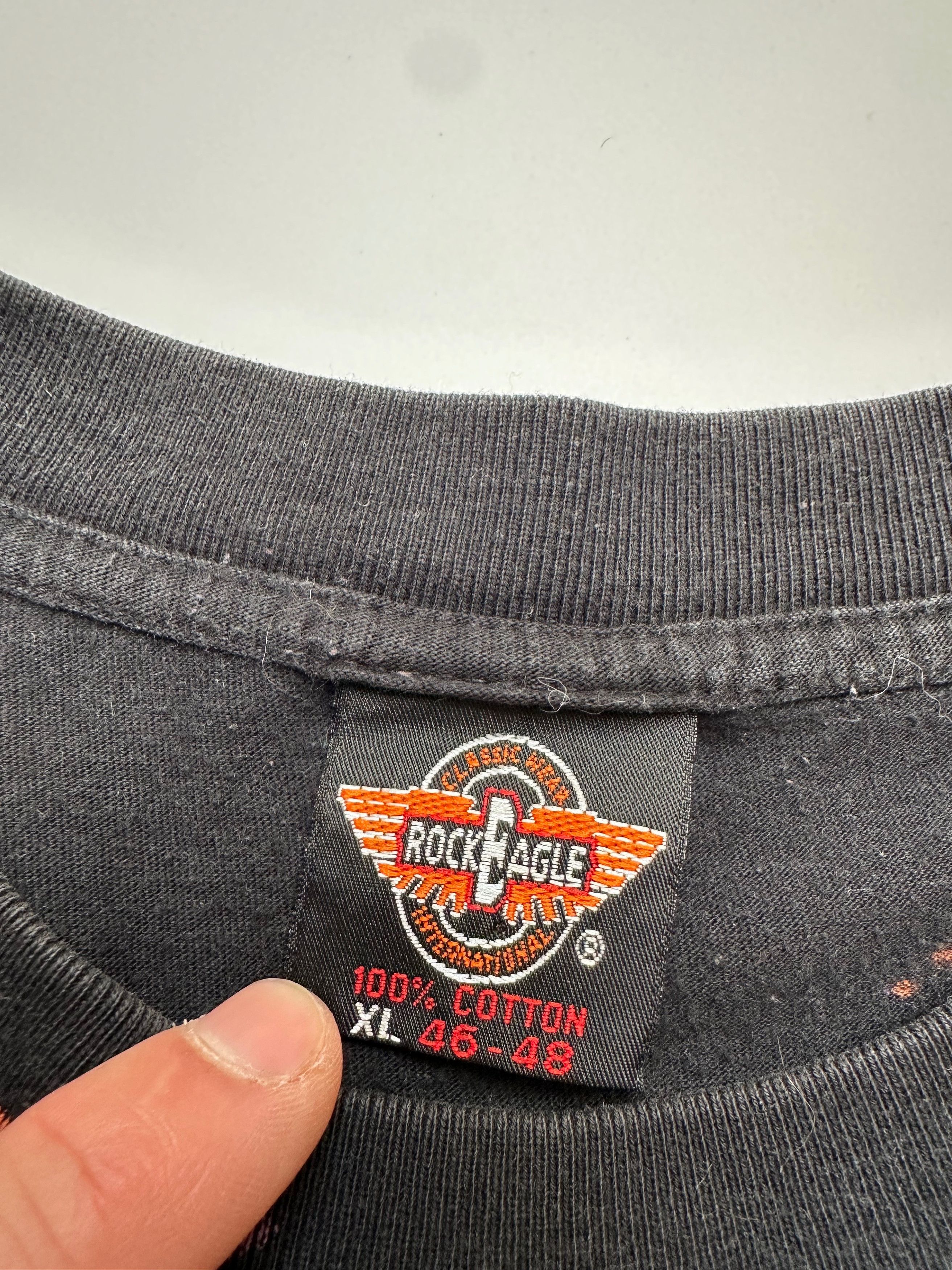 Vintage Vintage Rock Eagle Flame fire t shirt faded black over print Size US L / EU 52-54 / 3 - 5 Thumbnail