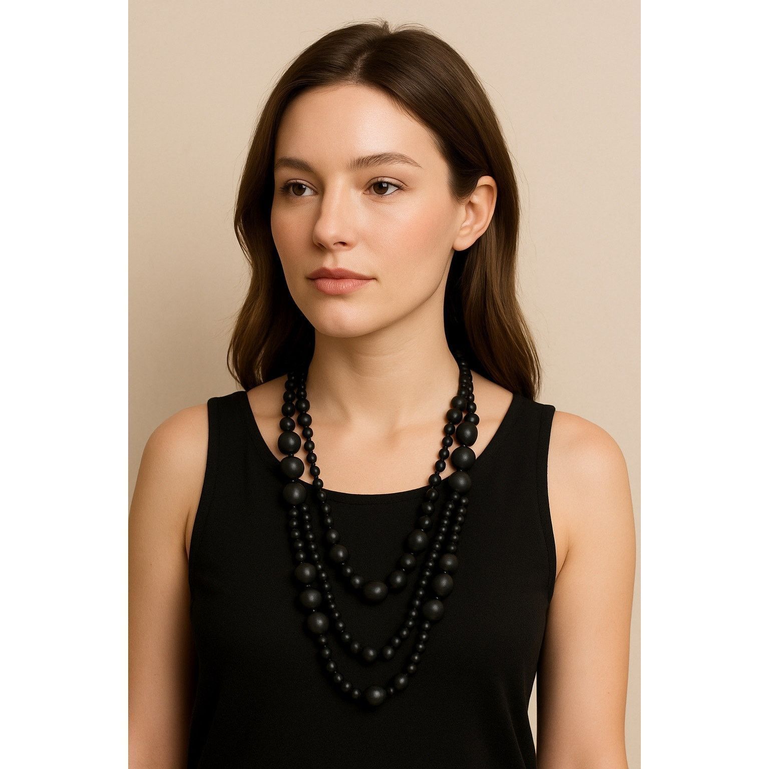 Other Vintage Black Multi-Layer Beaded Necklace Statement Jewelry Size ONE SIZE - 1 Thumbnail