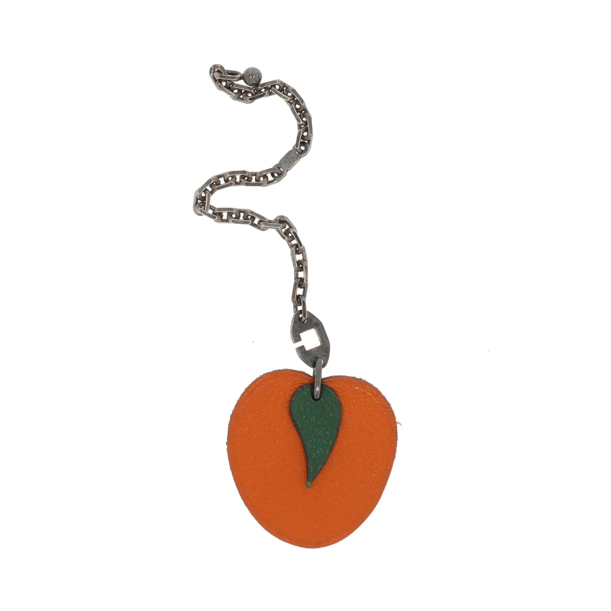 image of Hermes Keychain In Orange Leather, Women's