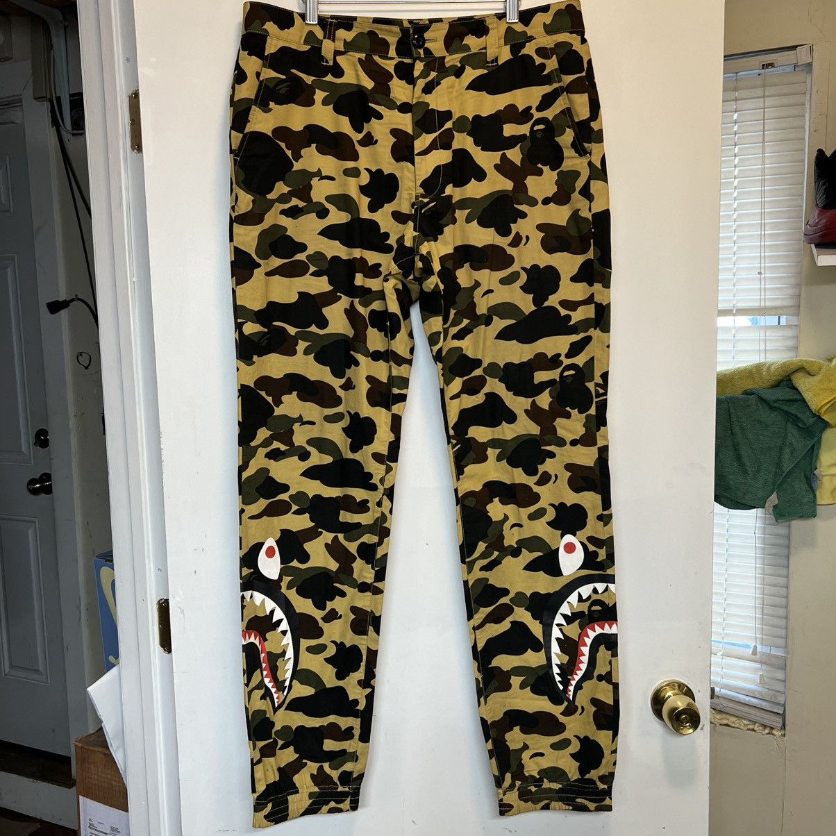 Bape Bape Shark Green Camo Track Pants Size US 39 - 1 Thumbnail