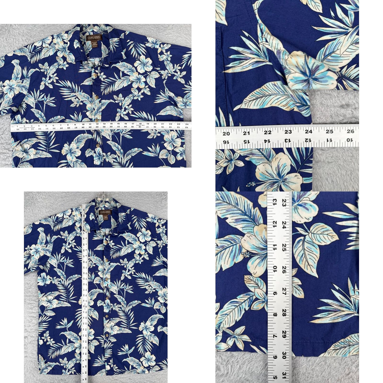 Vintage Cooke Street Shirt Men Blue Floral 100% Cotton Hawaiian Button-Up Short Sleeve Large L Bed Size US L / EU 52-54 / 3 - 8 Thumbnail