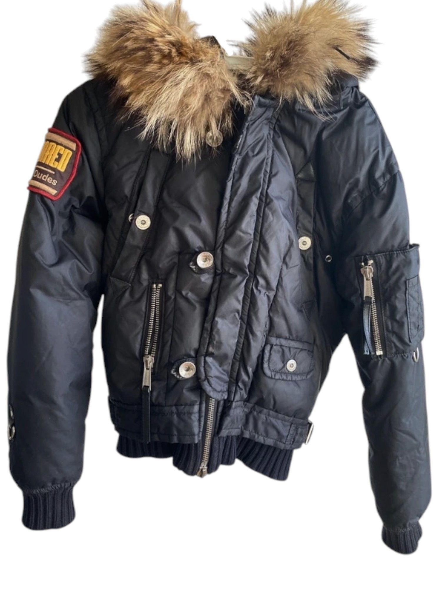 Dsquared2 Dsquared² “Fighting Dudes” Black Bomber Jacket w Fur Hood Size S / US 4 / IT 40 - 1 Thumbnail