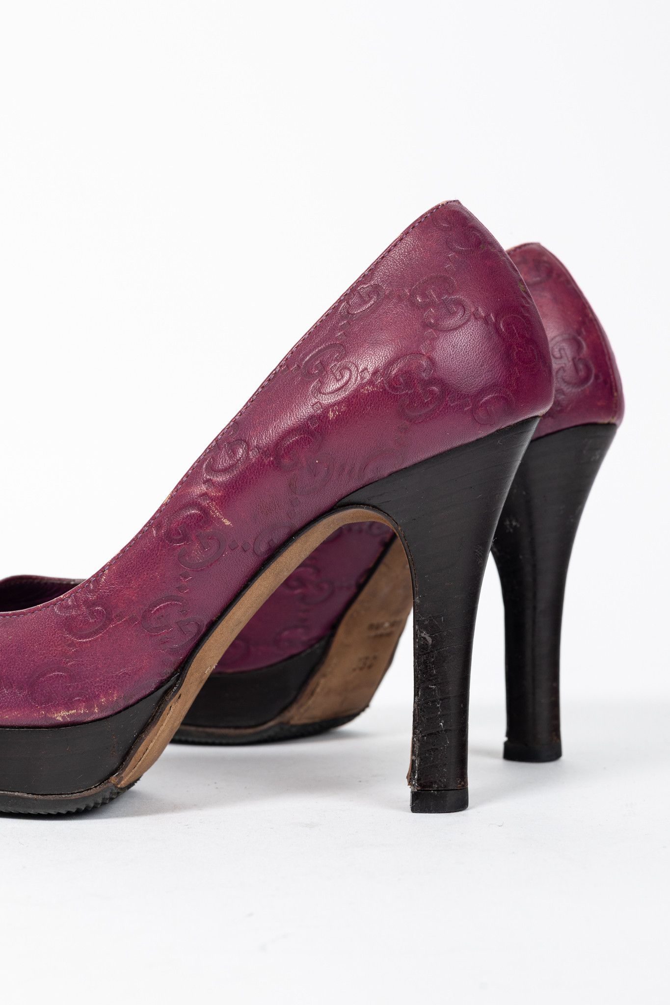 Gucci Gucci Purple Guccissima Soft Leather Horsebit Peep-Toe Pumps Size US 4.5 / IT 34.5 - 8 Thumbnail