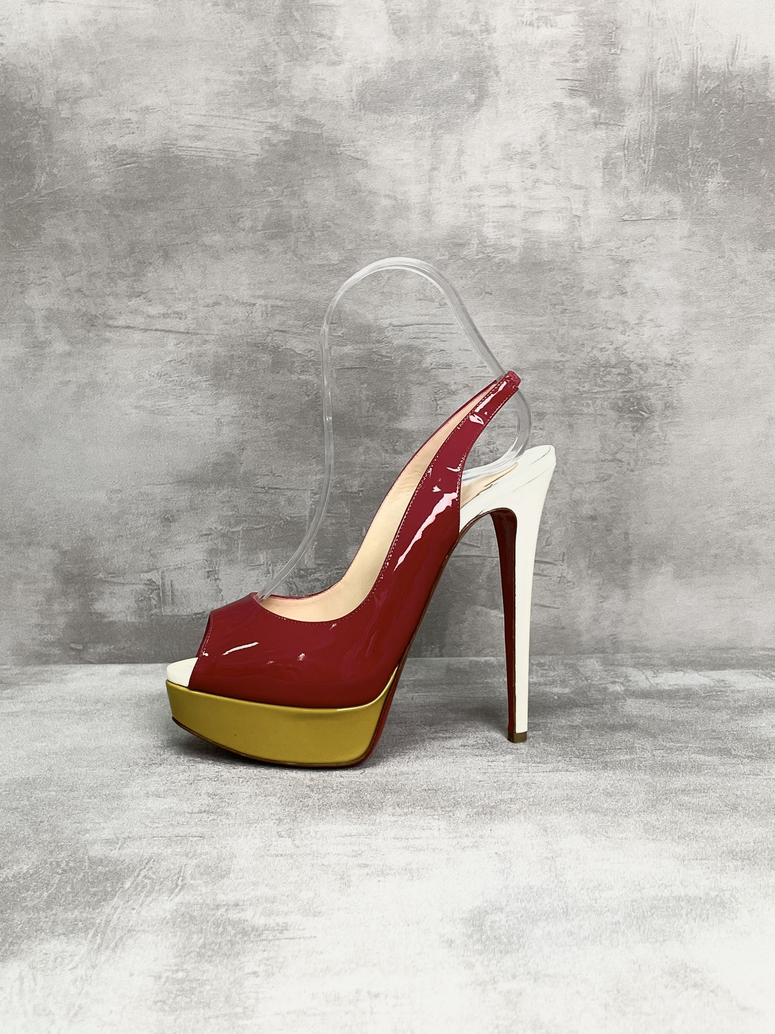 Christian Louboutin Magenta Peep Toes 14cm Patent Leather Sling Back Size US 6.5 / IT 36.5 - 1 Thumbnail