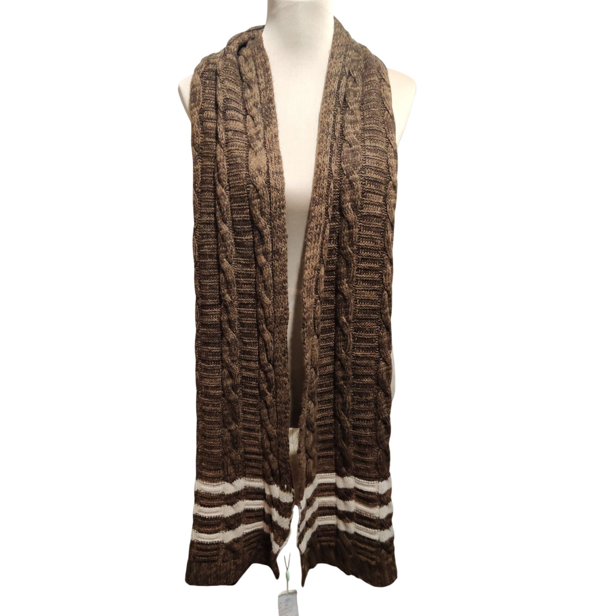 Other Brown Cable Knit Wool Cashmere Blend Scarf Cream Stripe New Size ONE SIZE - 1 Thumbnail