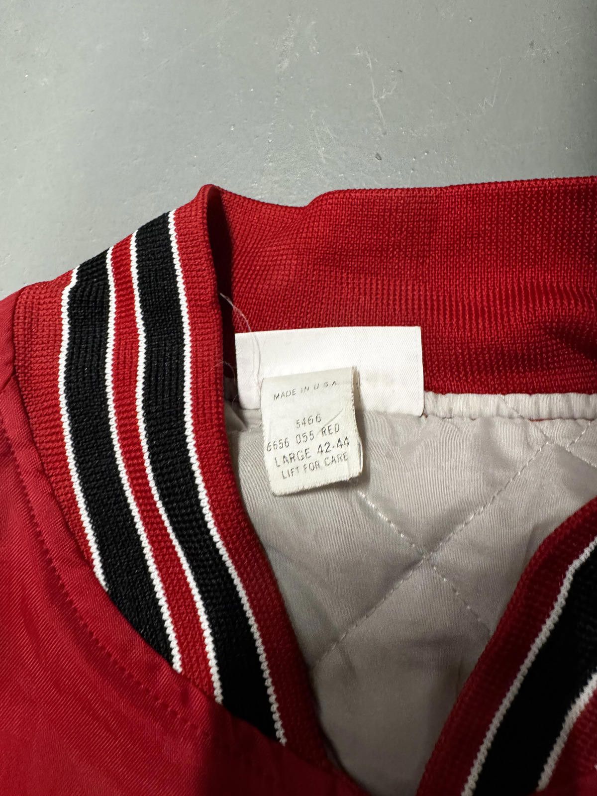 Designer Vintage Red Bomber Jacket with Black Stripes Size L / US 10 / IT 46 - 5 Thumbnail