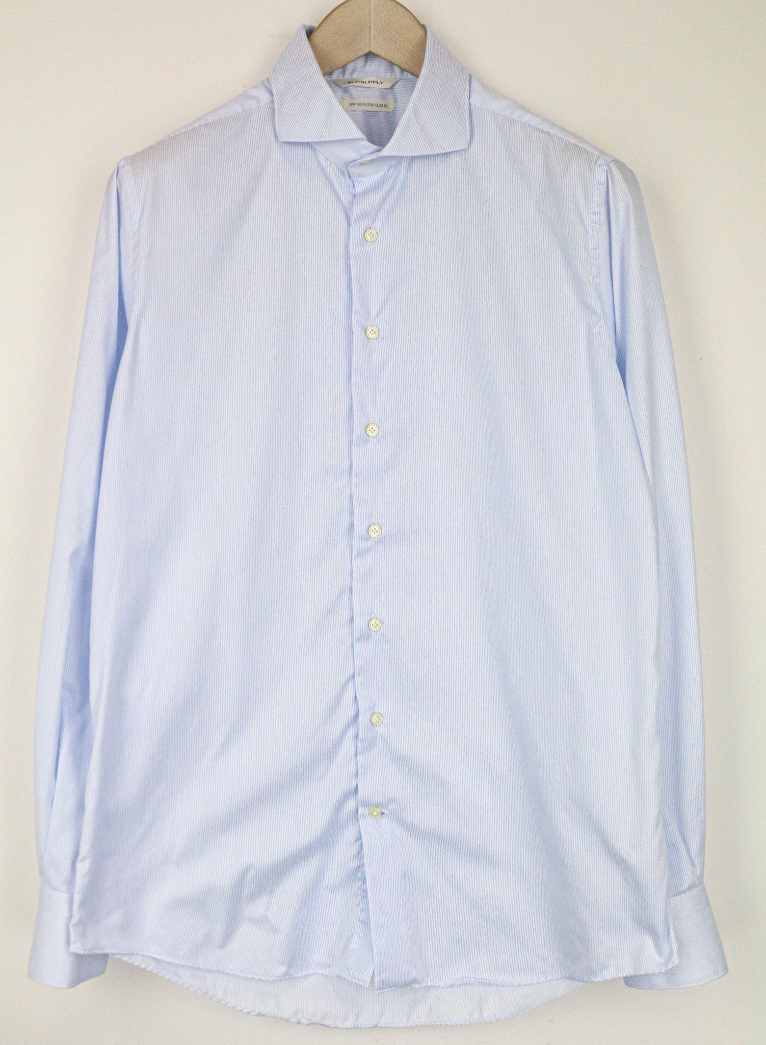 Suitsupply 42/16 1/2 Extra Slim Blue Cotton Striped Cutaway 78717 Size 42R - 1 Thumbnail
