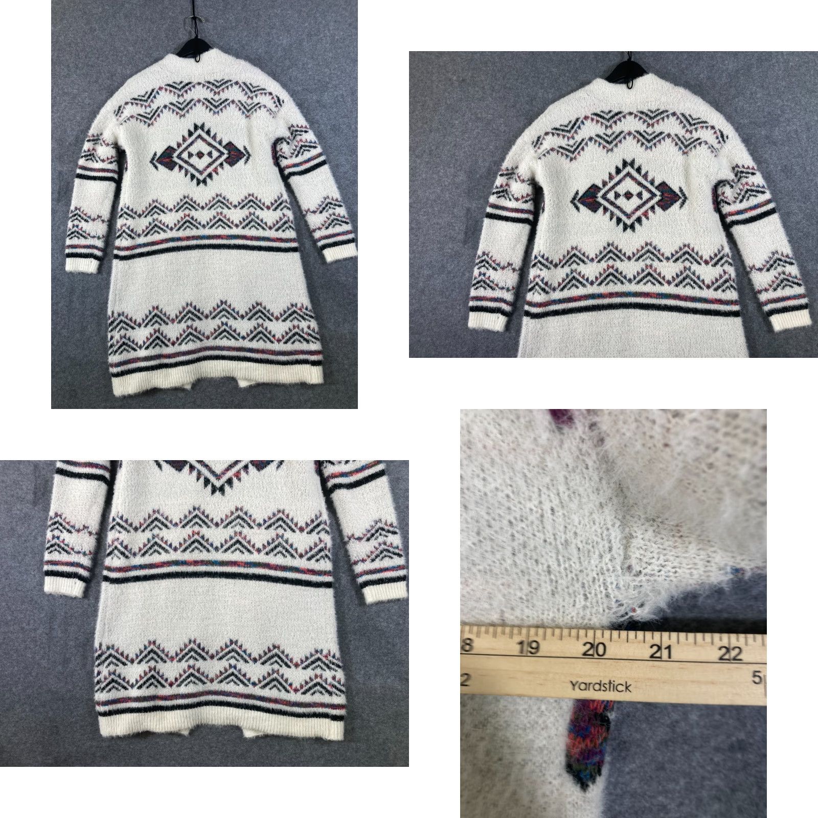 Vintage MM by My Michelle Western Cardigan Sweater Womens Large White Aztec Open Front Long Sleeve V-Neck Open Front Cardigan Western Aztec White Womens L Size L / US 10 / IT 46 - 8 Thumbnail