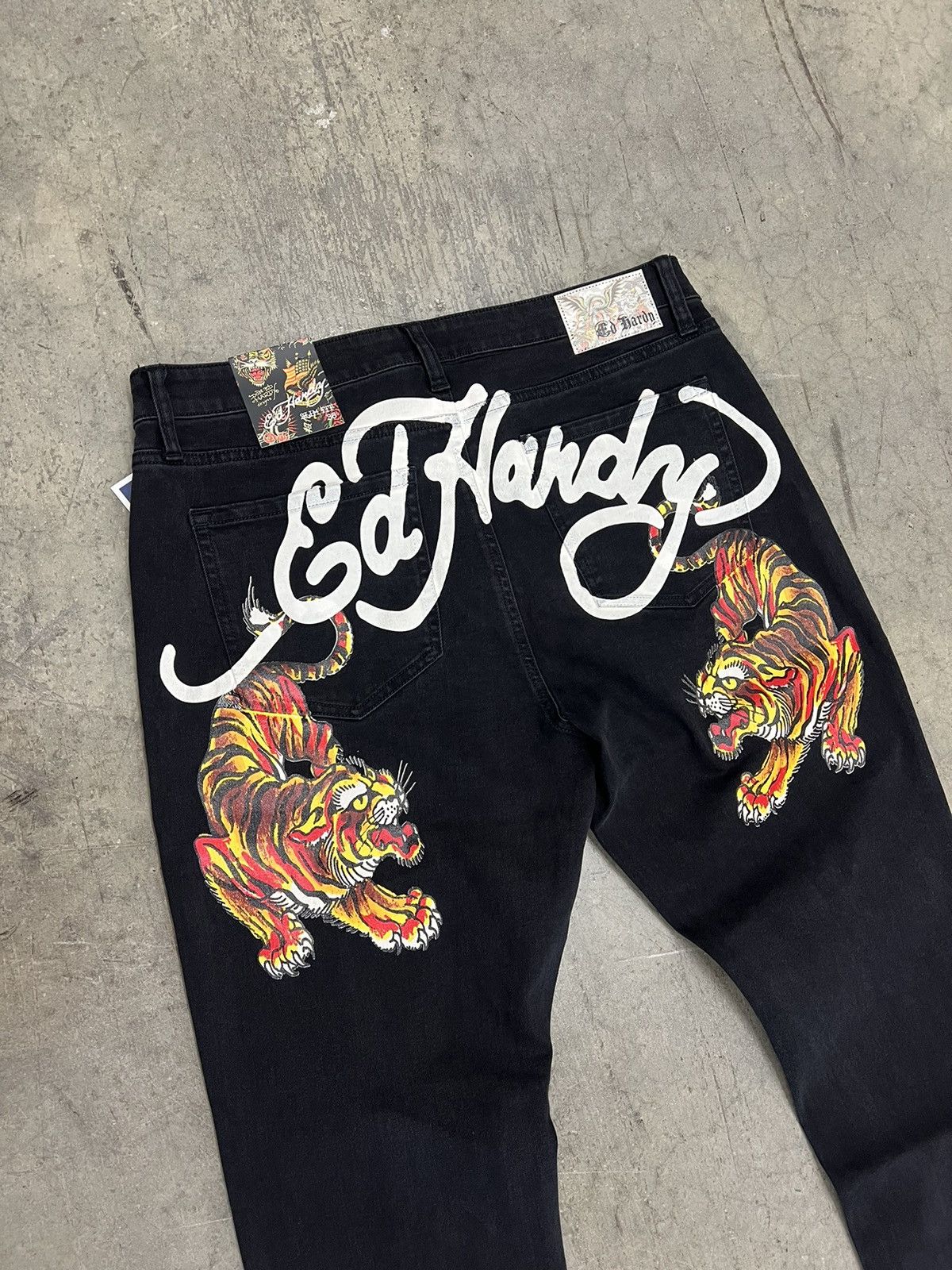 image of Christian Audigier x Ed Hardy Denim Tiger Jeans Slim Fit Size 34 NWT in Black, Men's