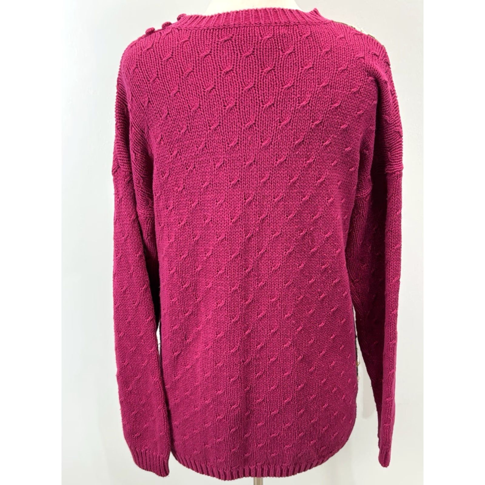 Vintage VINTAGE Michelle Stuart Studio Floral Sweater — Knit Pullover, Chunky Pink, 90s Cottagecore, Medium, Women, Casual Wear Size M / US 6-8 / IT 42-44 - 3 Thumbnail