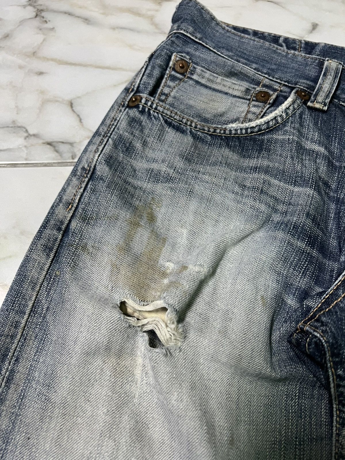 Edwin × If Six Was Nine × Japanese Brand VINTAGE EDWIN 503 BLUE TRIP DISTRESS JEAN Size US 31 - 6 Thumbnail