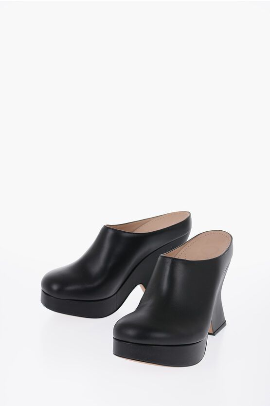 image of Loewe Leather Terra Mules With Heel Shoes 11Cm in Black, Women's (Size 9)