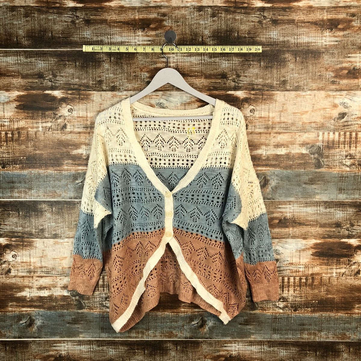 Japanese Brand Japan vintage crochet meshnet Cardigan Knitwear #A1486 Size M / US 6-8 / IT 42-44 - 1 Thumbnail