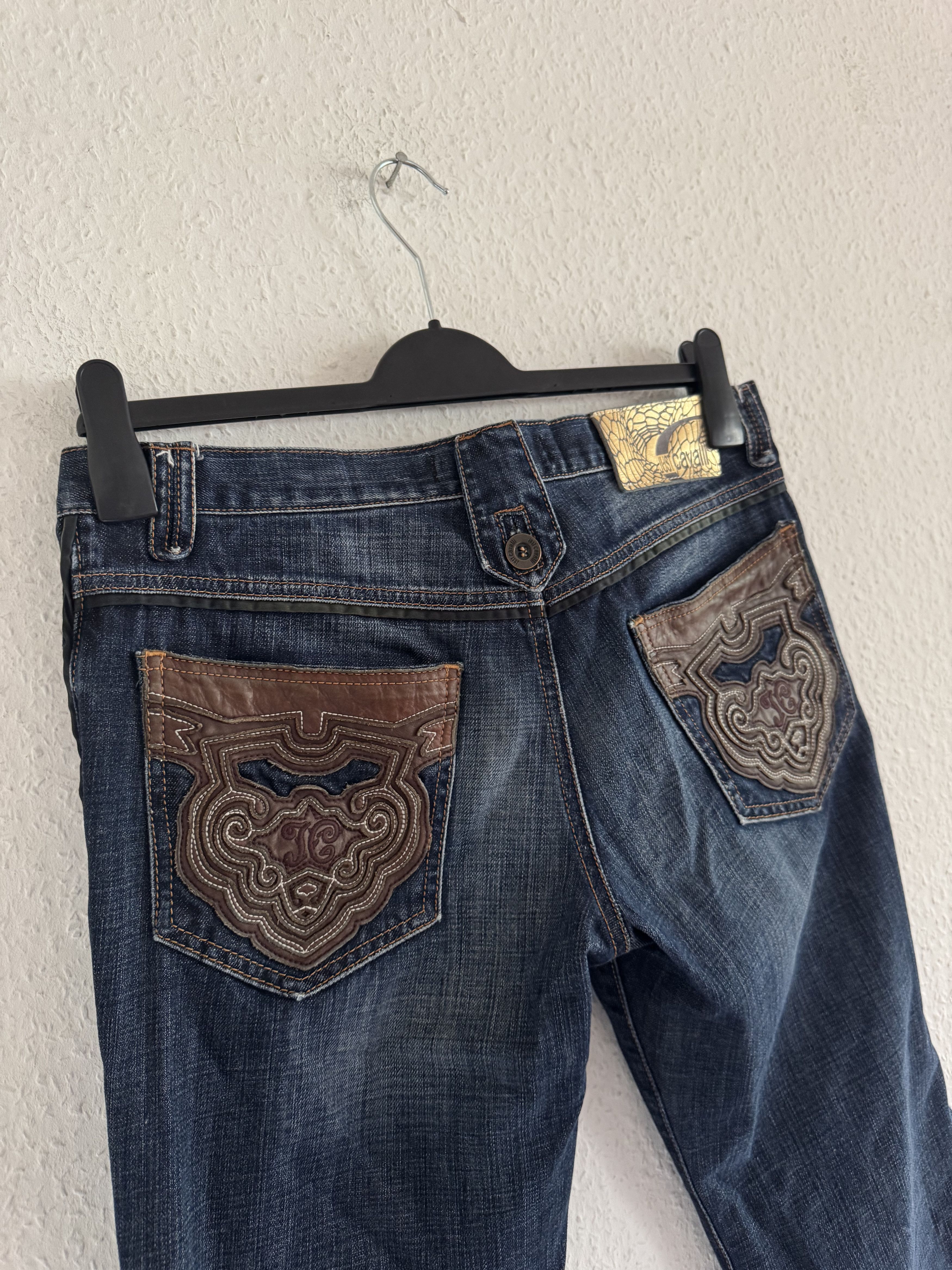 Just Cavalli Ornate Leather Pocket Denim Jeans Size US 33 - 13 Thumbnail