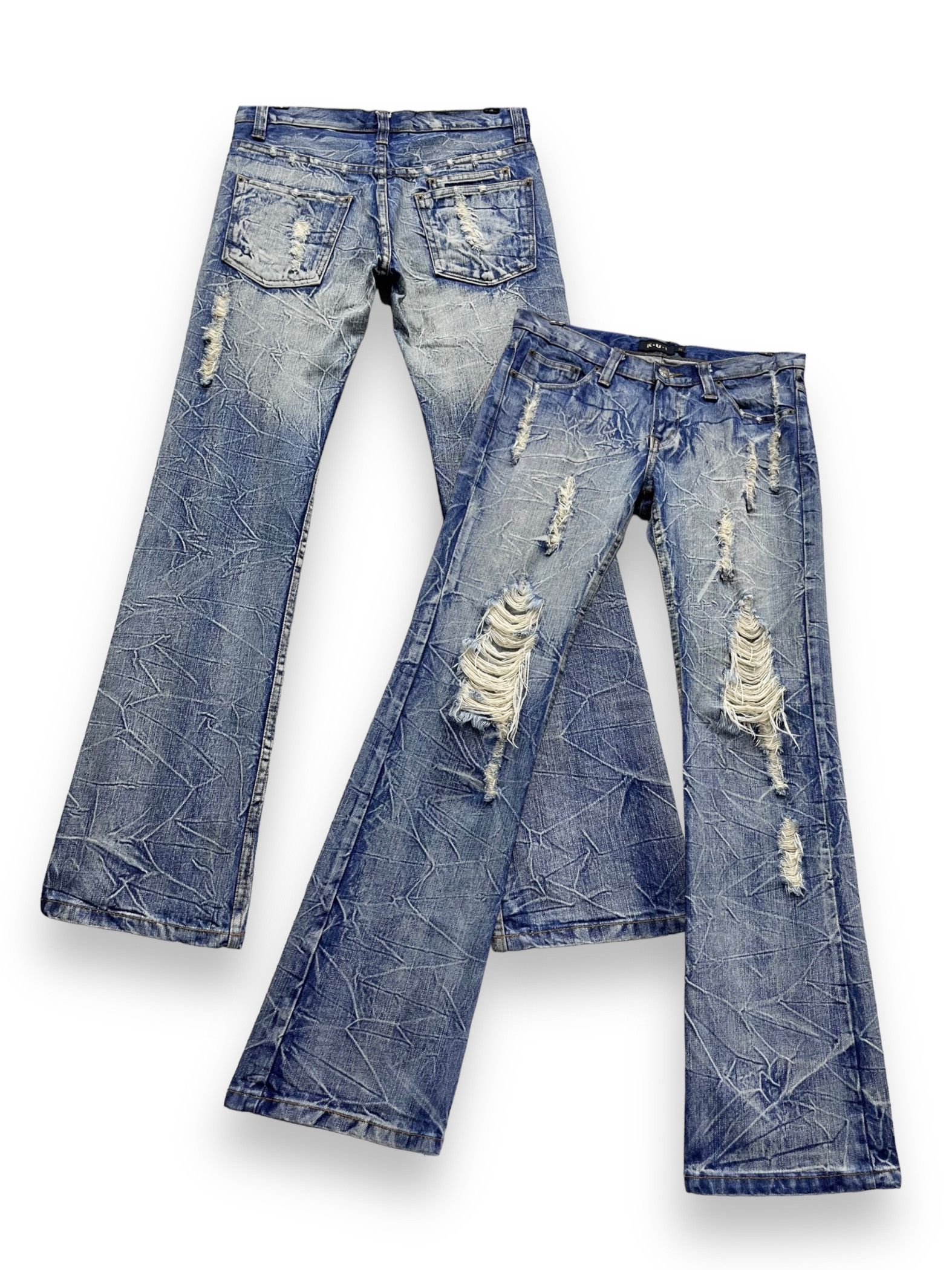 Japanese Brand 💥SICK🔥Vtg KUI Punk Acid Wash Ripped Flare Denim Size US 31 - 1 Thumbnail