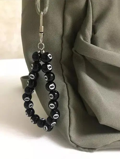Vintage Creative Punk Acrylic Black Billiards 8 Ball Beads Key Chain Size ONE SIZE - 1 Thumbnail