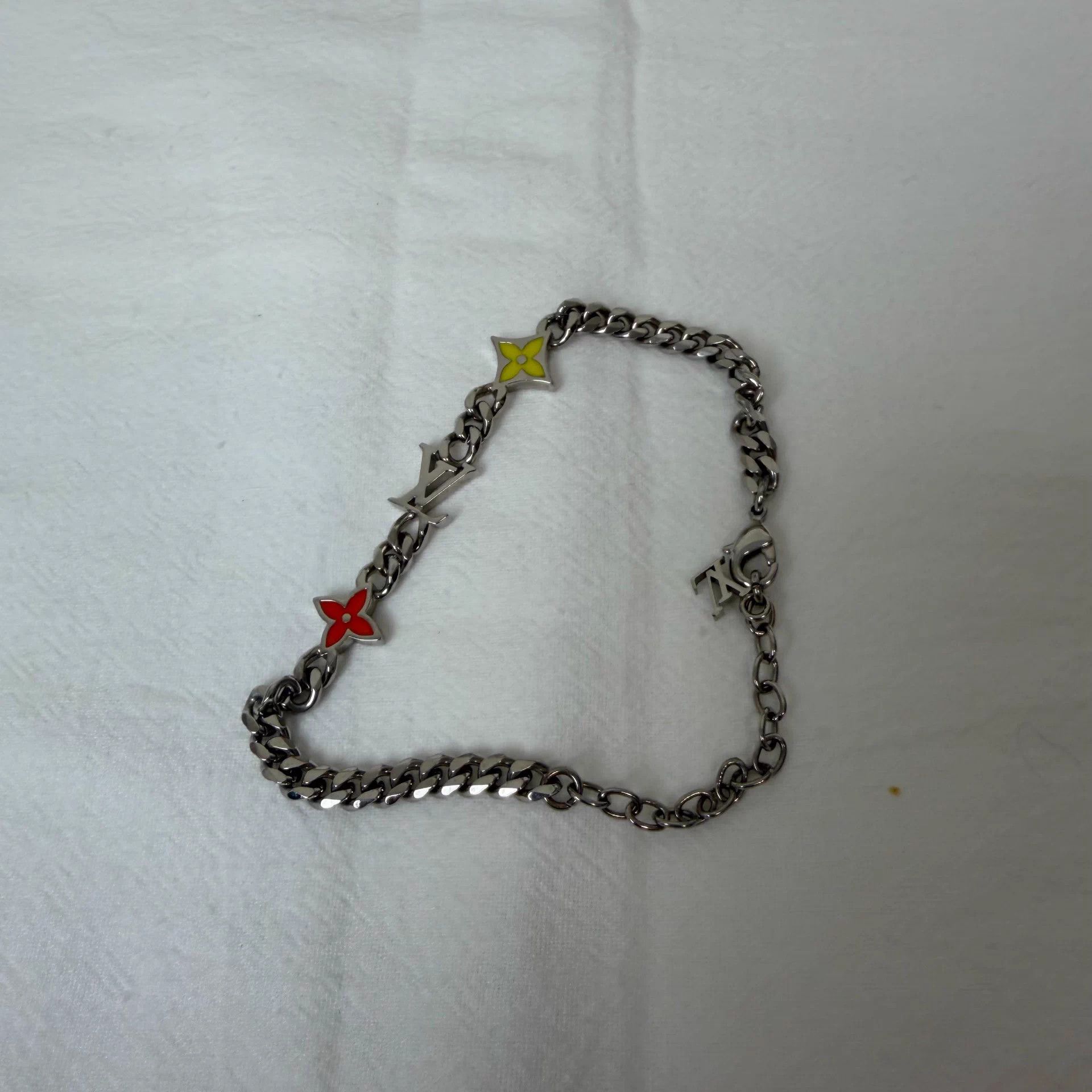 LOUIS VUITTON Monogram Floral Silver/Orange Bracelet