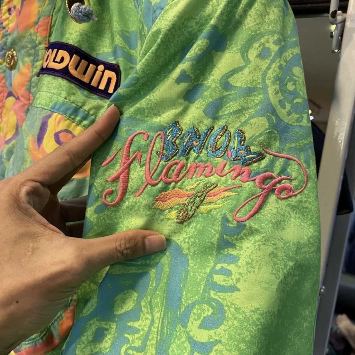 Goldwin Vintage 90s Goldwin All-Over Print Ski Jacket Neon Green Size US L / EU 52-54 / 3 - 5 Thumbnail