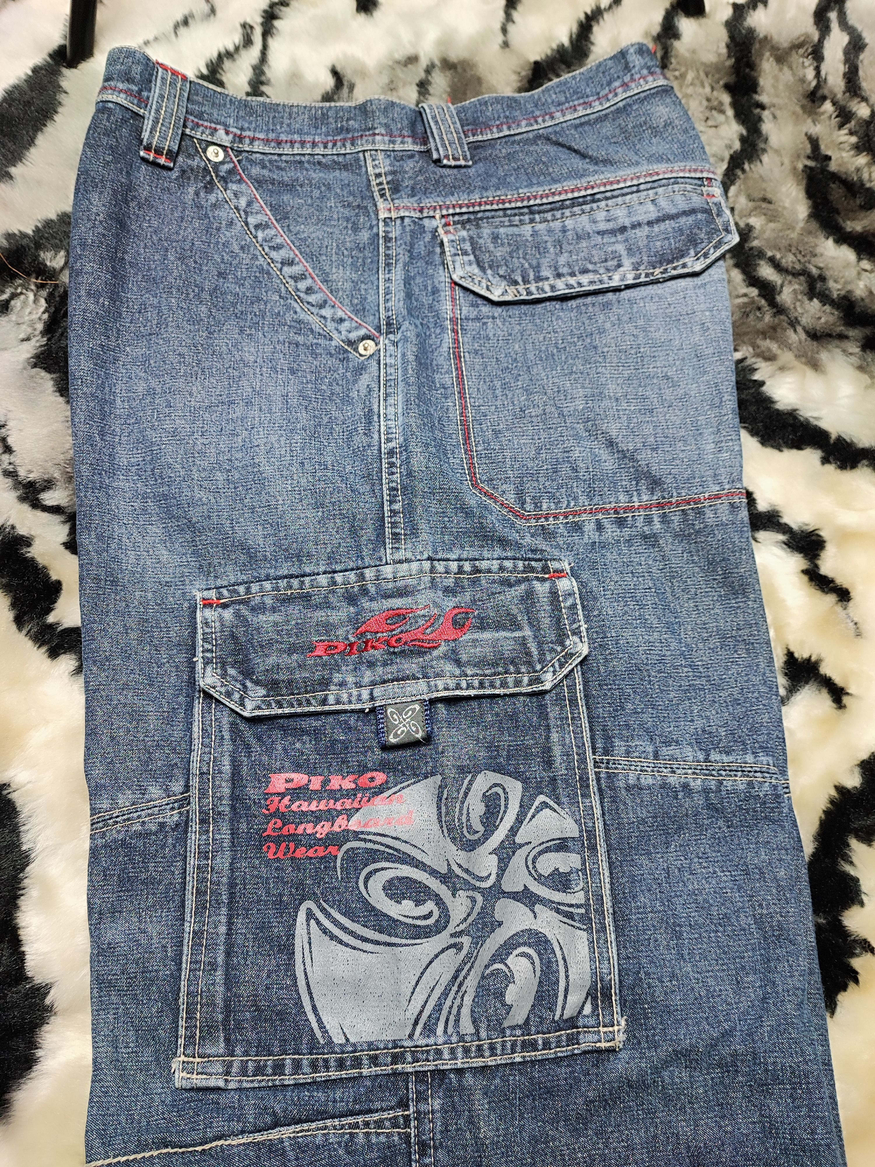 If Six Was Nine Piko Jeans Baggy Wide Leg Cargo Denim Size US 31 - 4 Thumbnail