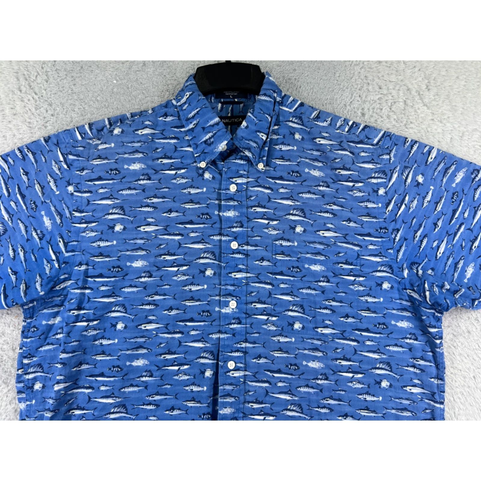 Nautica Nautica Shirt Mens Large Blue Game Fish All Over Print 100% Cotton Hawaiian Size US L / EU 52-54 / 3 - 6 Thumbnail