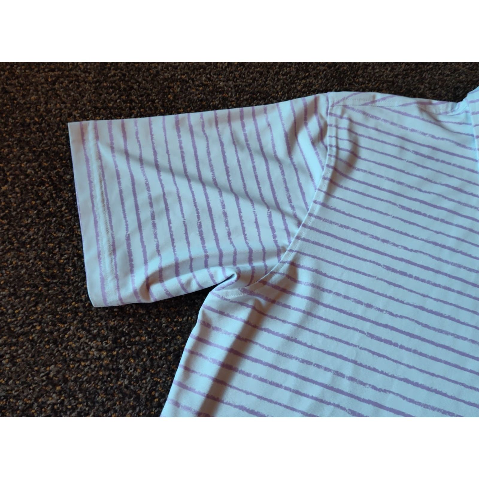 Footjoy FootJoy Shirt Men Large White/Lavender Chalk Line Print Stretch Pique Short Sleeve Colorful Size US L / EU 52-54 / 3 - 5 Thumbnail