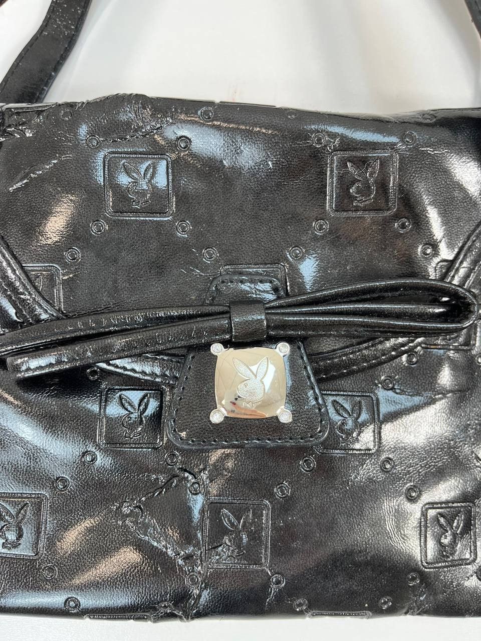 Playboy Playboy Care Embossed Black Patent Leather Shoulder Bag Vint Size ONE SIZE - 2 Thumbnail