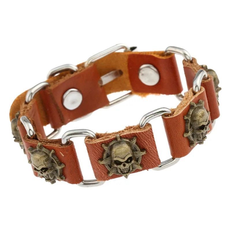 Other Adjustable Gothic Skull Leather Bracelet Size ONE SIZE - 2 Thumbnail