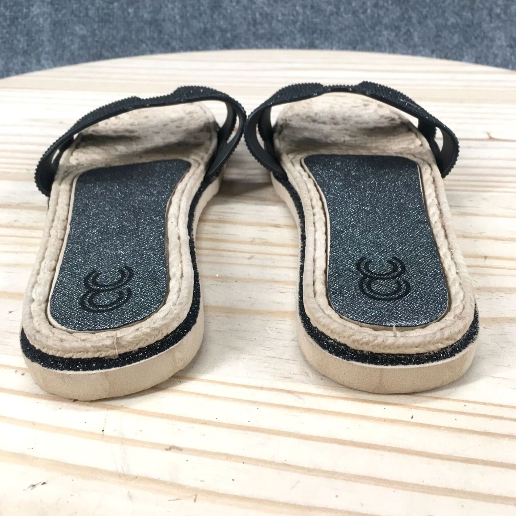 Vintage Cindy Claire Sandals Womens 38 Slide Flats Slip On CC Logo Black Glitter Open Toe Womens Shoes Slips On Sandals Low Heel Flat Casual Size US 8 / IT 38 - 6 Thumbnail