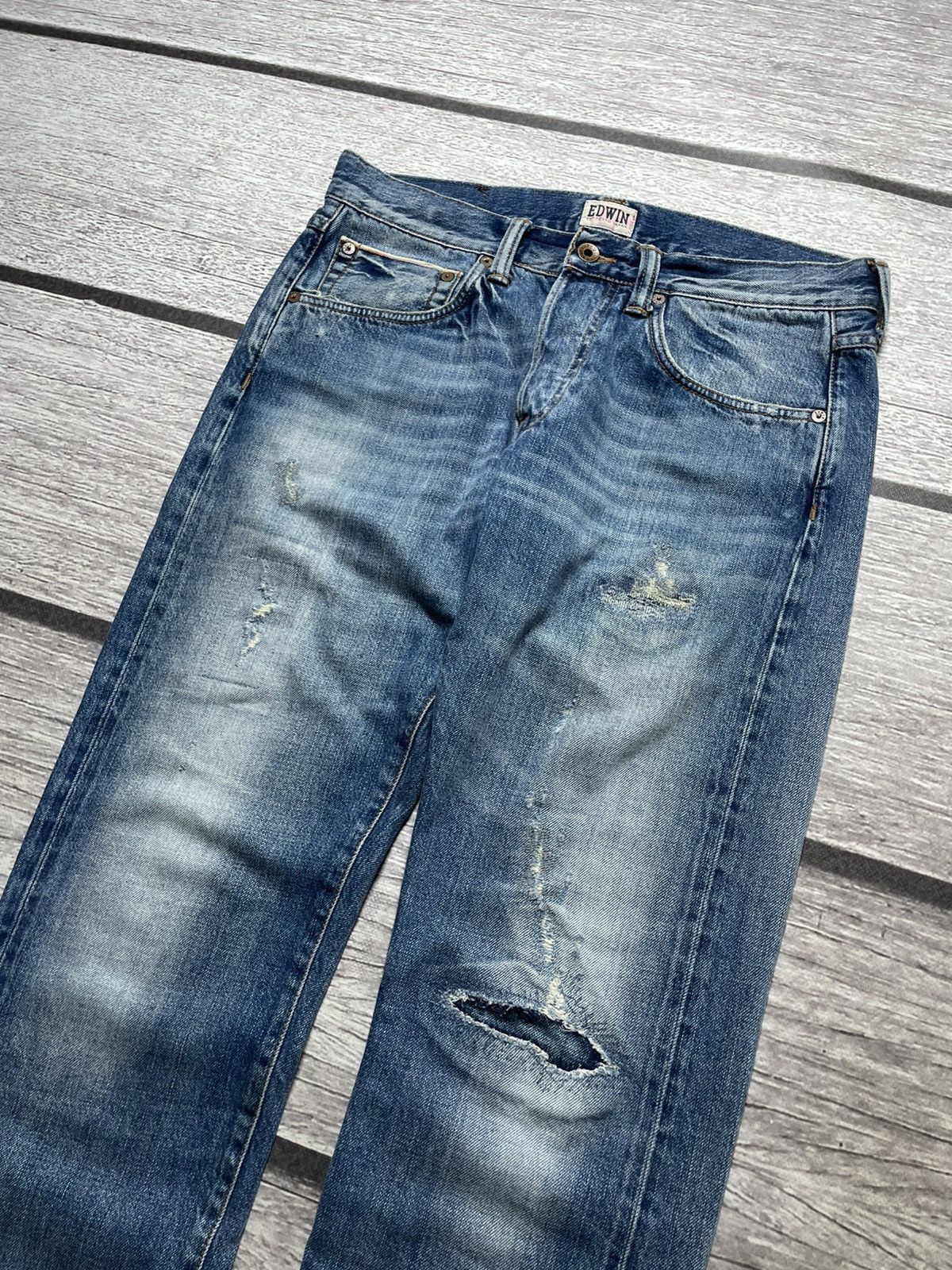 Edwin Edwin ED-55 Rainbow Selvedge Japanese Distress Denim Jeans Size US 32 / EU 48 - 5 Thumbnail