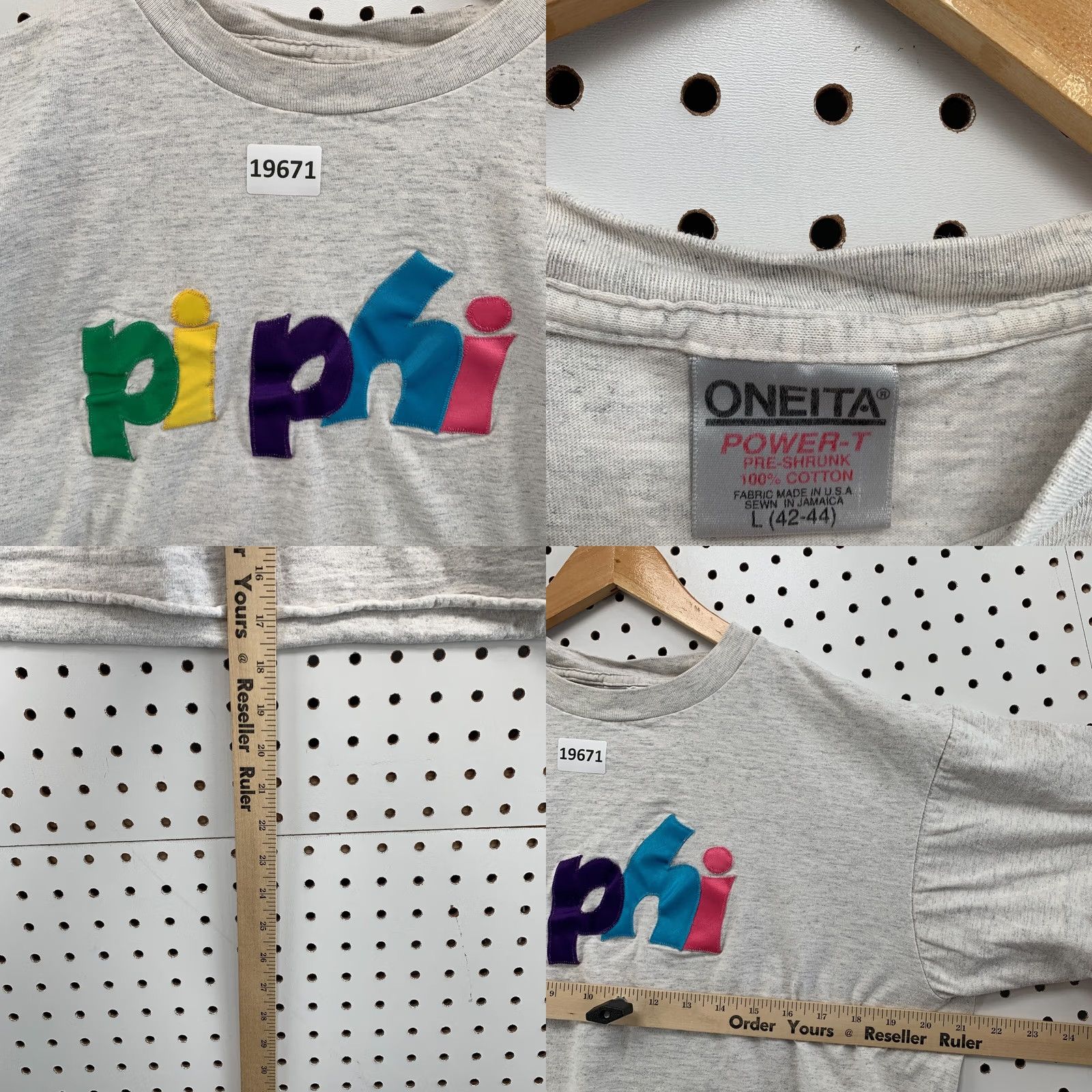 Vintage VINTAGE pi phi Cropped Shirt Womens L Short Sleeve Crew Neck 90s University Gray Oneita T-Shirt Size L / US 10 / IT 46 - 8 Thumbnail