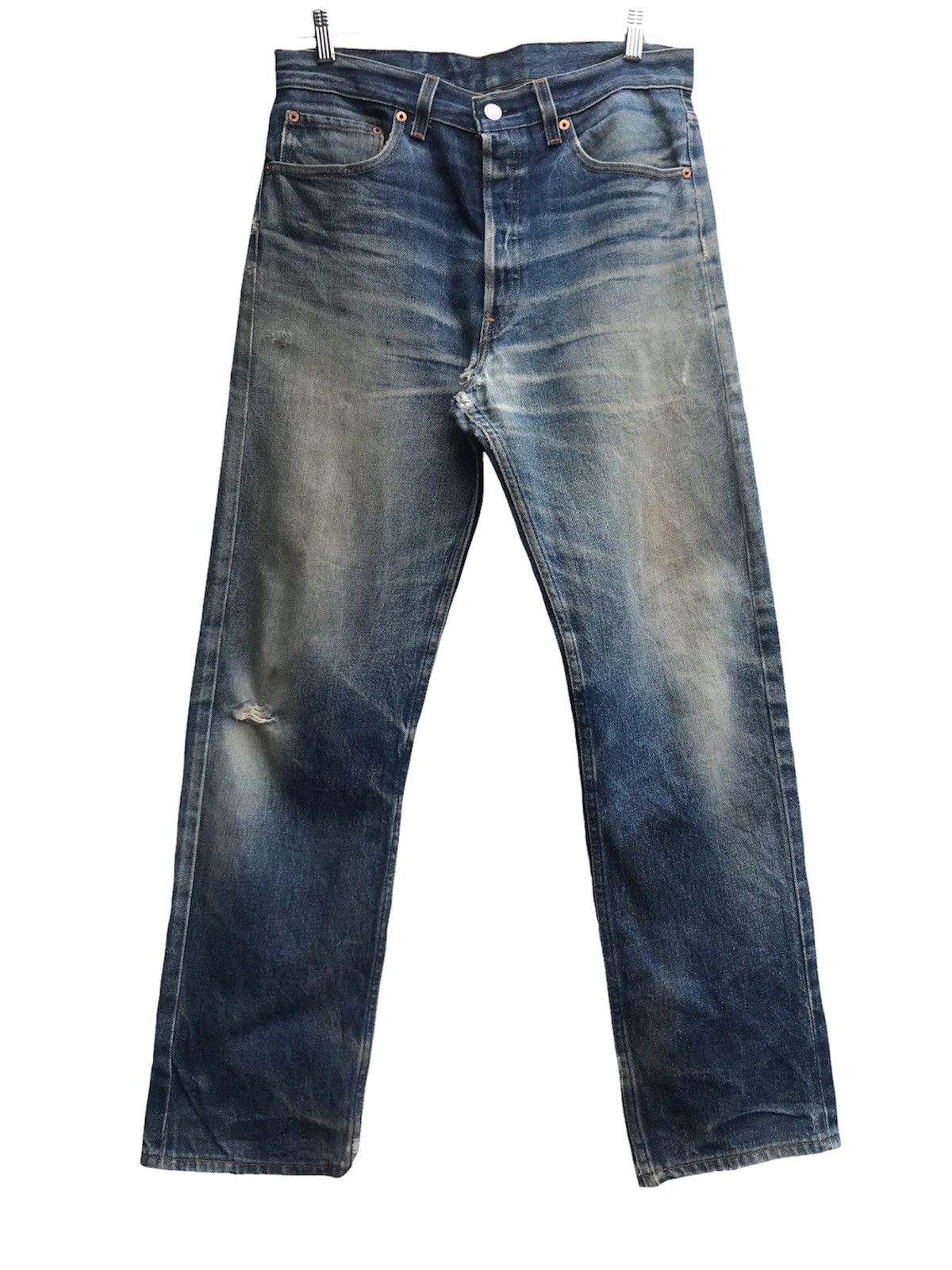 image of Vintage 1993 Levi’S 501 Distressed Denim Made In Usa in Blue Denim, Men's (Size 32)